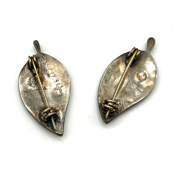 Vintage Leaf Shaped Abalone Shell & Sterling Silver Brooch Set - Picture 3 of 5